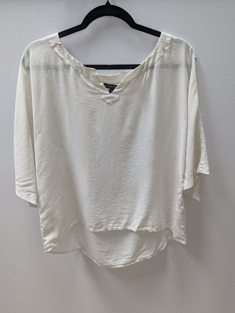 Eileen Fisher Ivory Sheer Kimono Sleeve Blouse