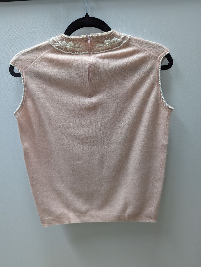 Fully Fashioned Vintage Pink Tank with White Beading