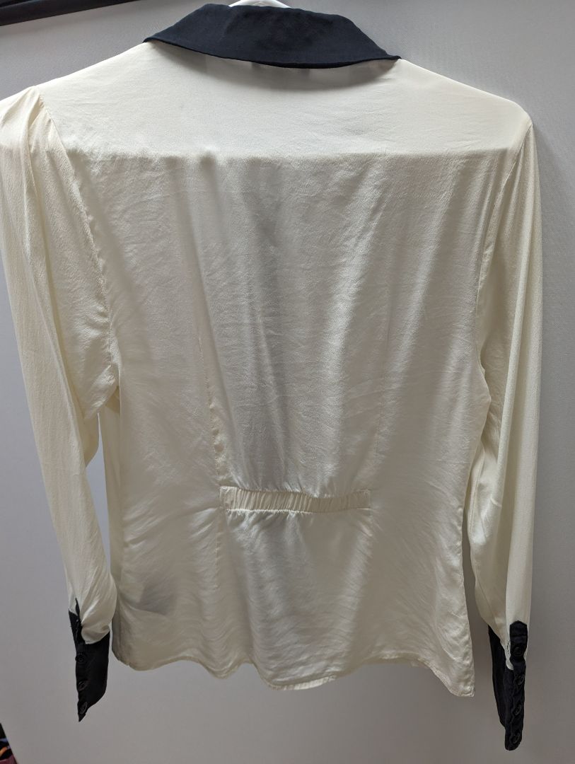 Bebe Ivory and Black Silk Button Up Dress Shirt
