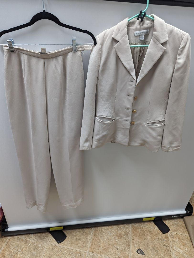 Petite Sophisticate Vintage Beige Pants Suit (2 piece set)