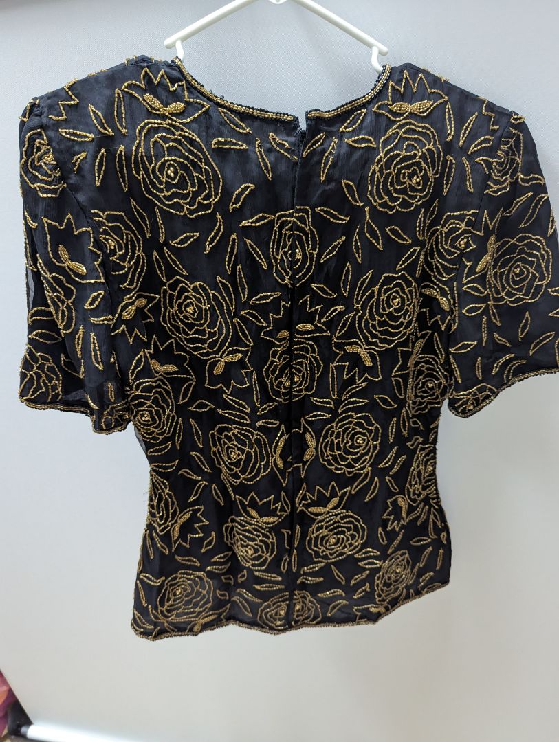 Stenay Vintage Black with Brown Beaded Blouse