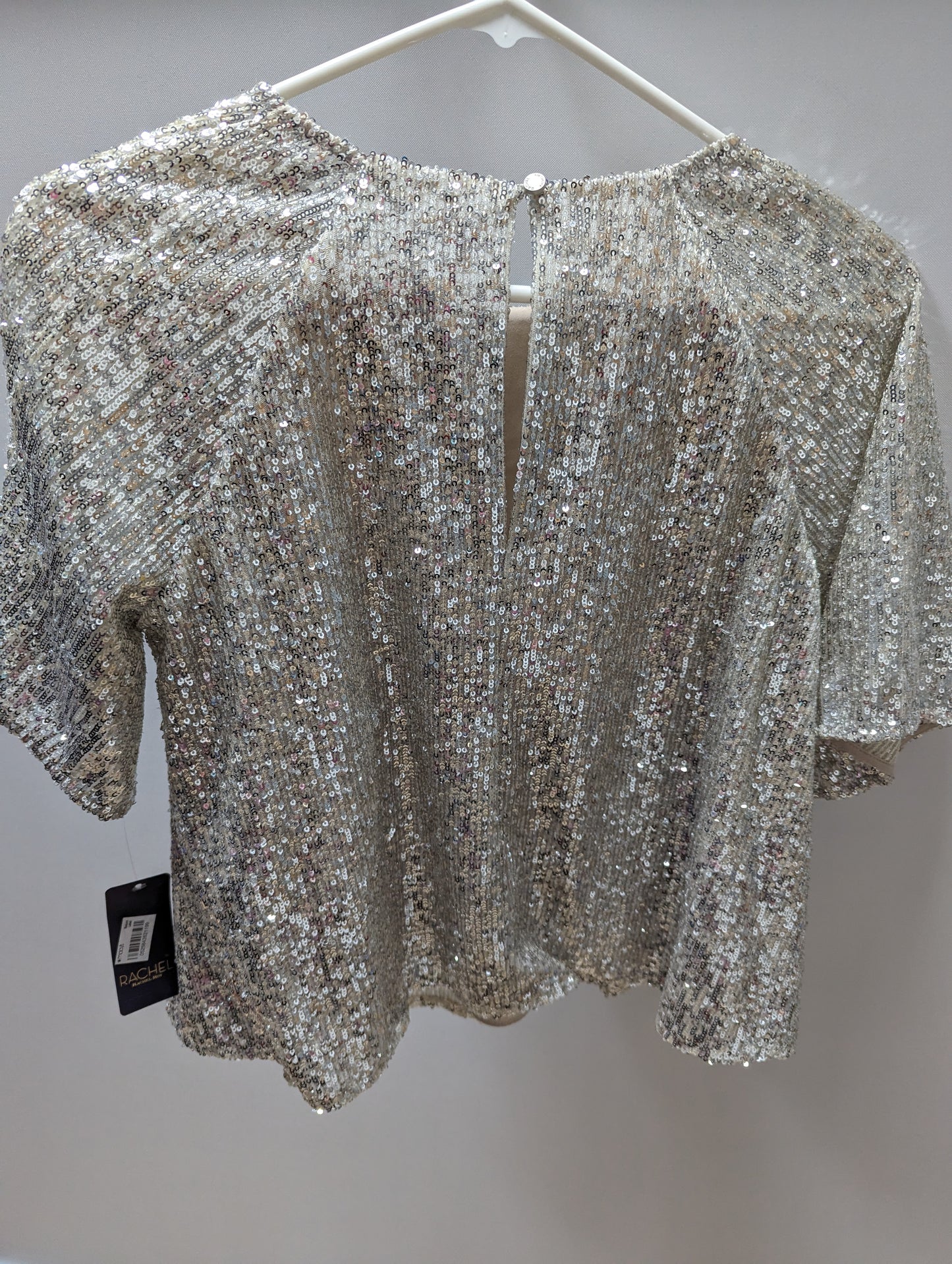 Rachel Zoe Silver Sequin Short Sleeve Blouse