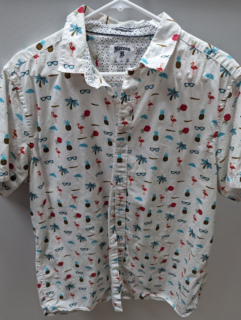 Recess White Multicolor Palm Tree Summer Graphic Short Sleeve Button Up Shirt
