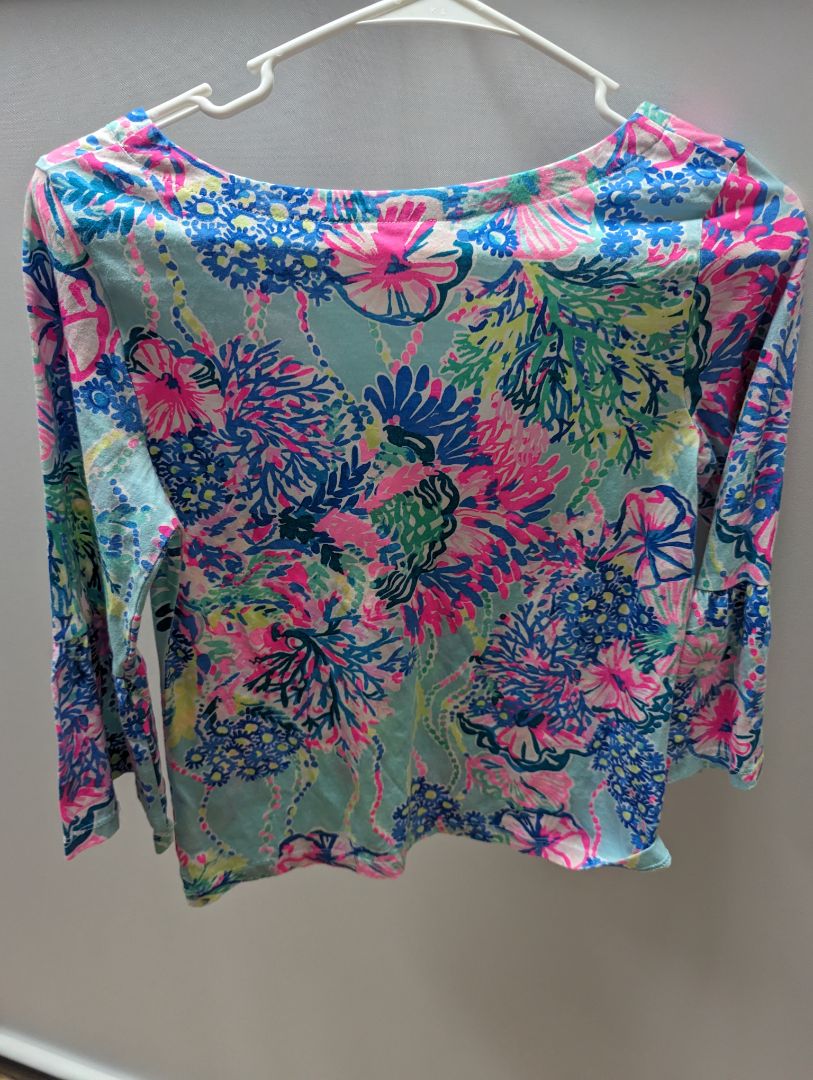 Pink/Blue Floral 3/4 Sleeve V Neck Tee