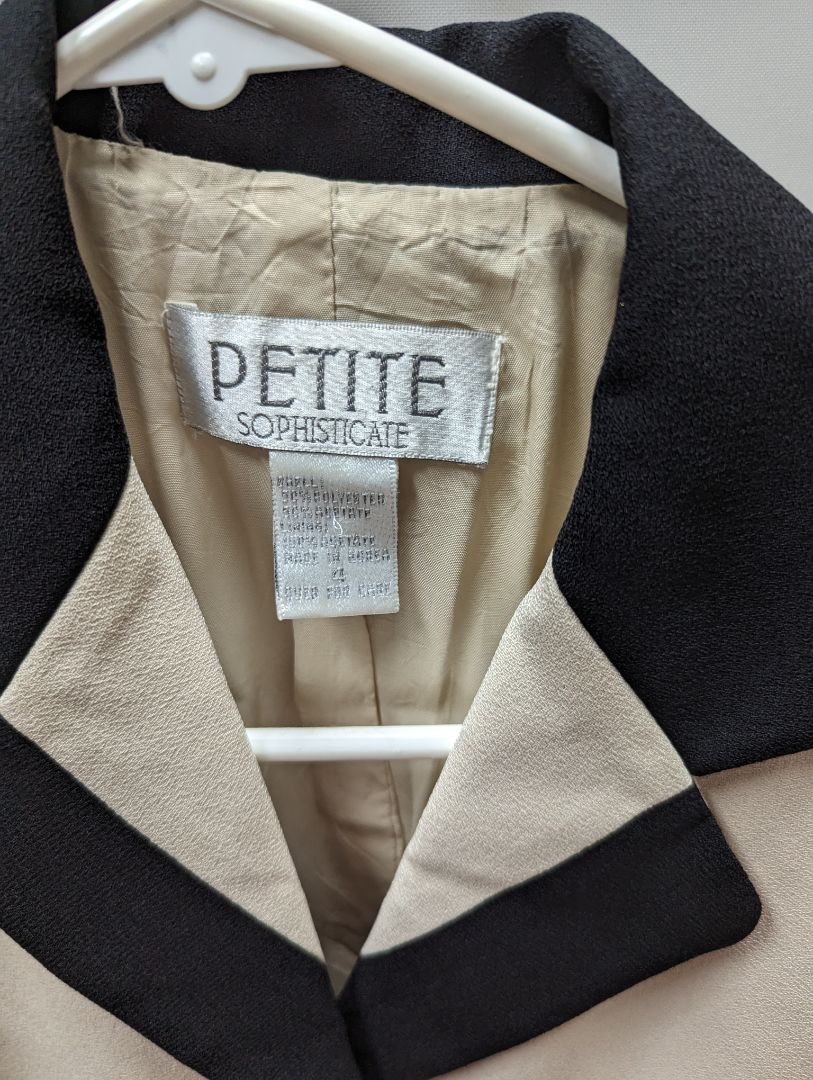 Petite Sophisticate Beige with Black Lapel Blazer (Flawed gem)
