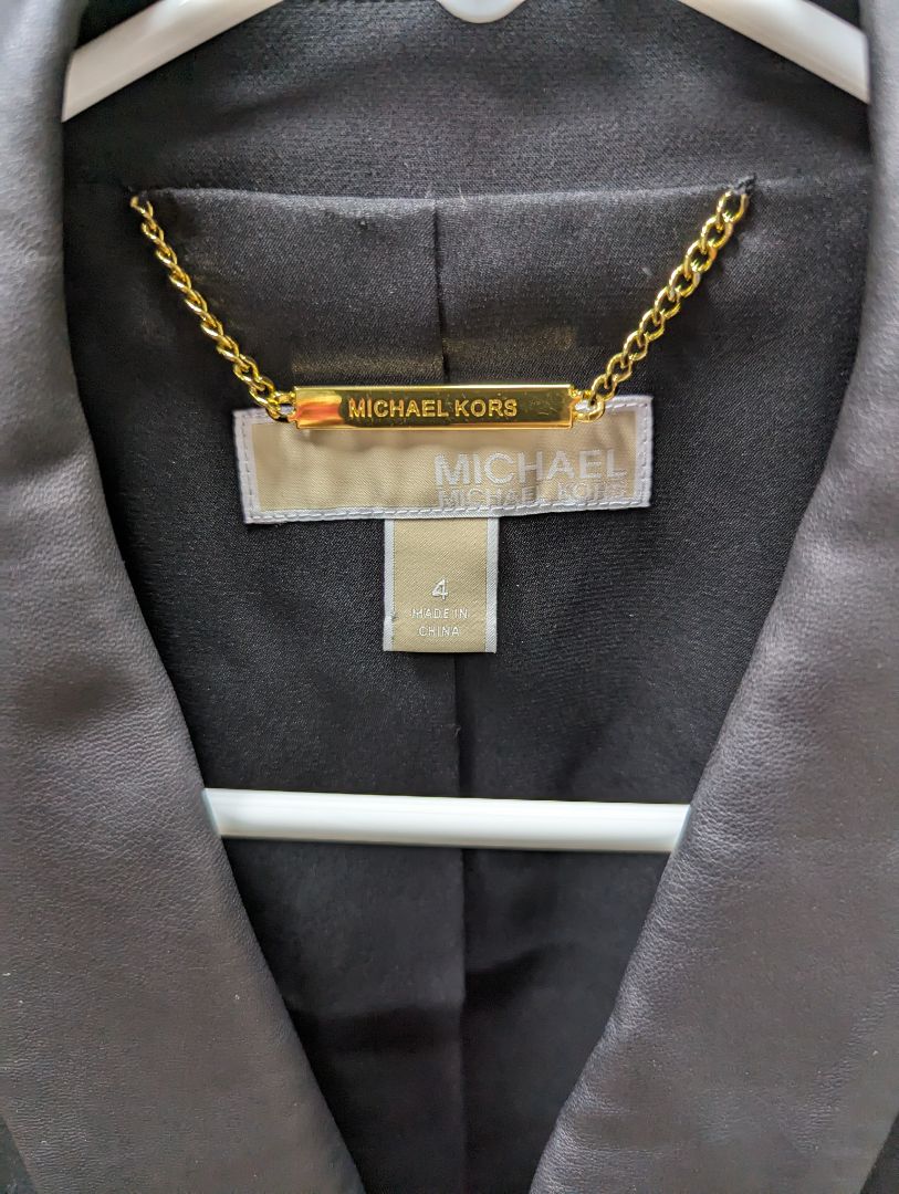 Michael by Michael Kors Black Blazer with Faux Leather Collar and Lapels