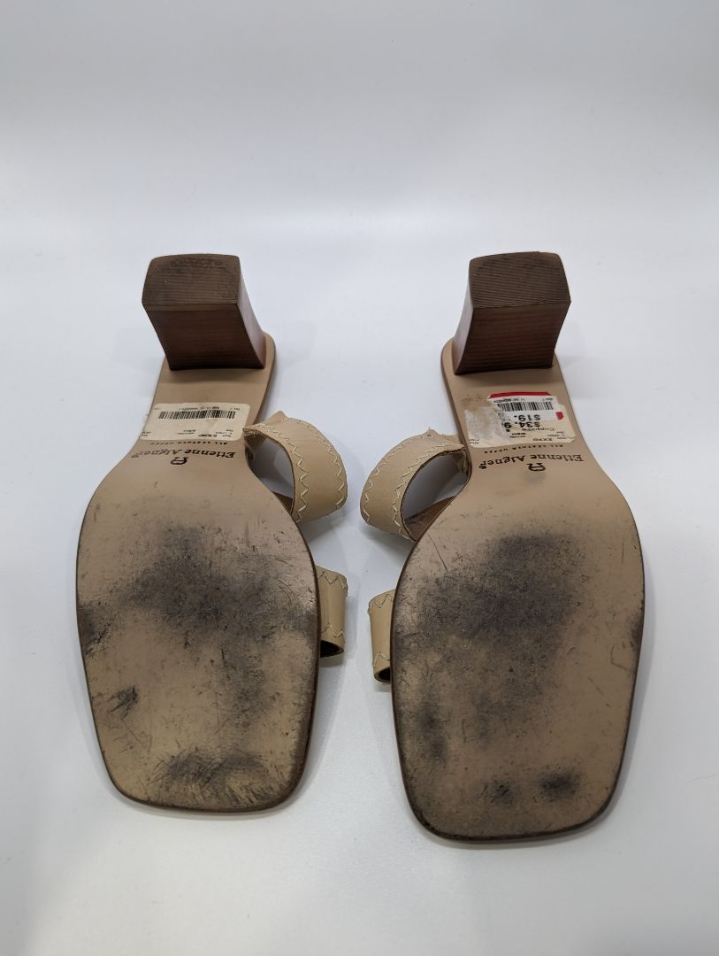 Etienne Aigner Tan Leather 2 Strap Block Heel Sandal