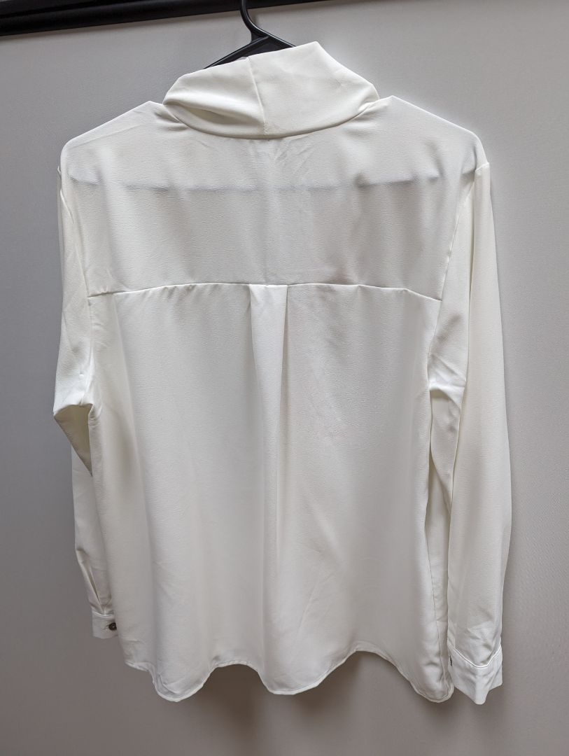 White Long Sleeve Tie Neck Blouse (XL)