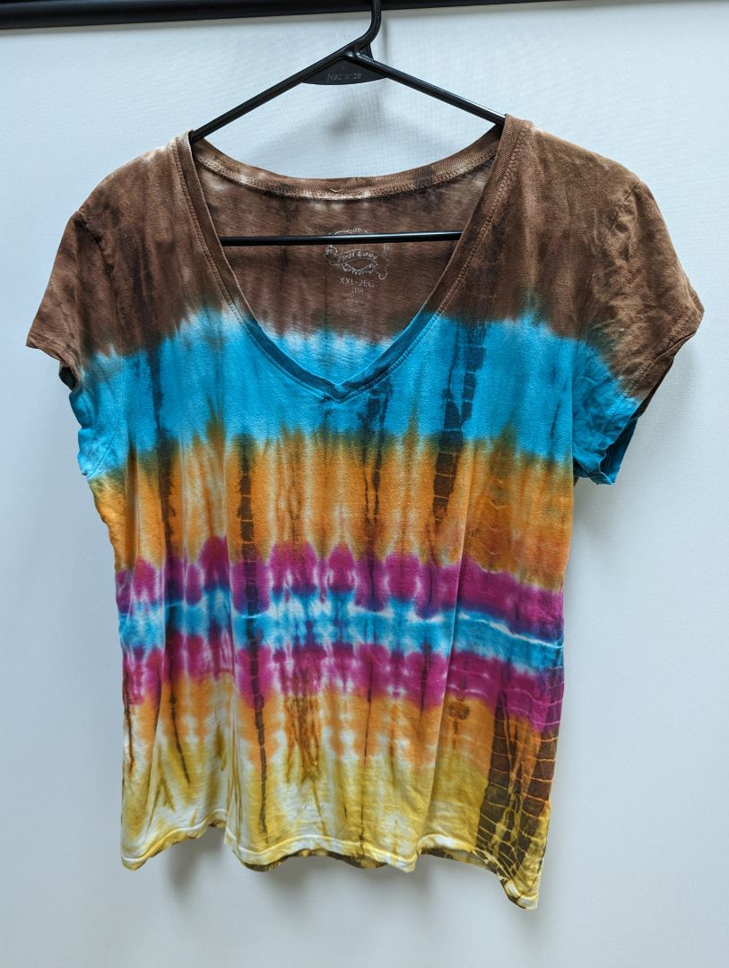 First Love Brown Multicolor Tie Dye V-Neck Tee