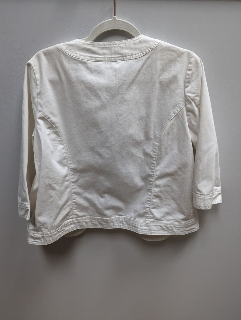 TanJay White 3/4 Sleeve Open Front Linen Blazer