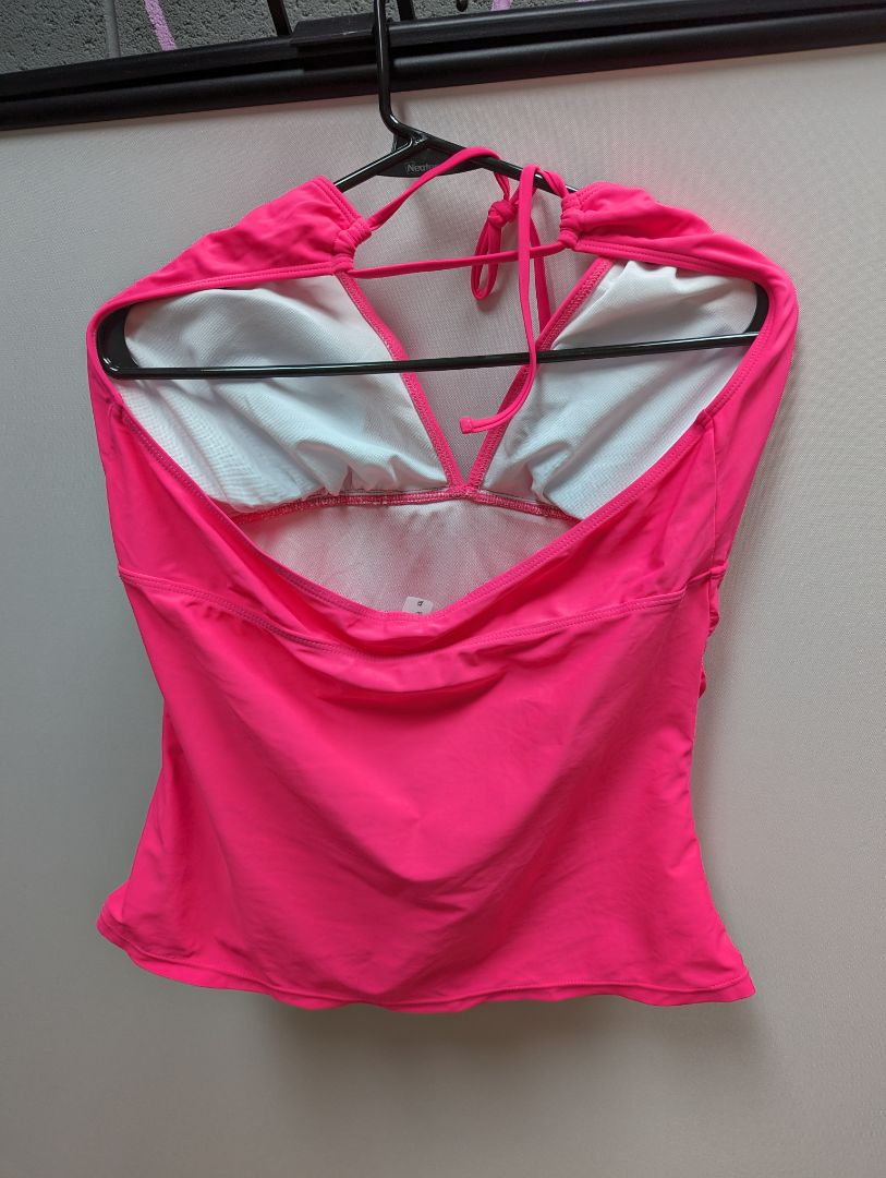 Yonique Hot Pink Halter Tie Tankini Swim Top (XXL)