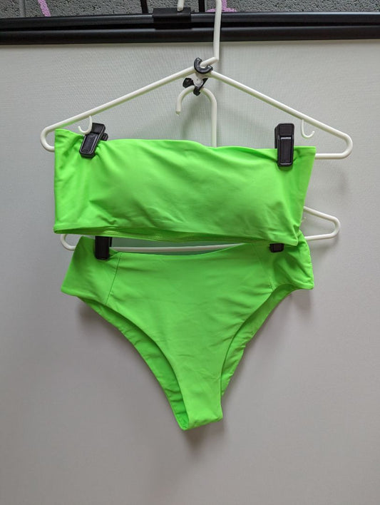Lime Green Bandeau and High Cut Bikini Swim Set