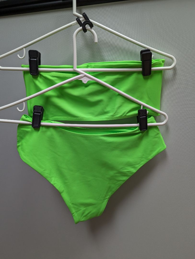 Lime Green Bandeau and High Cut Bikini Swim Set