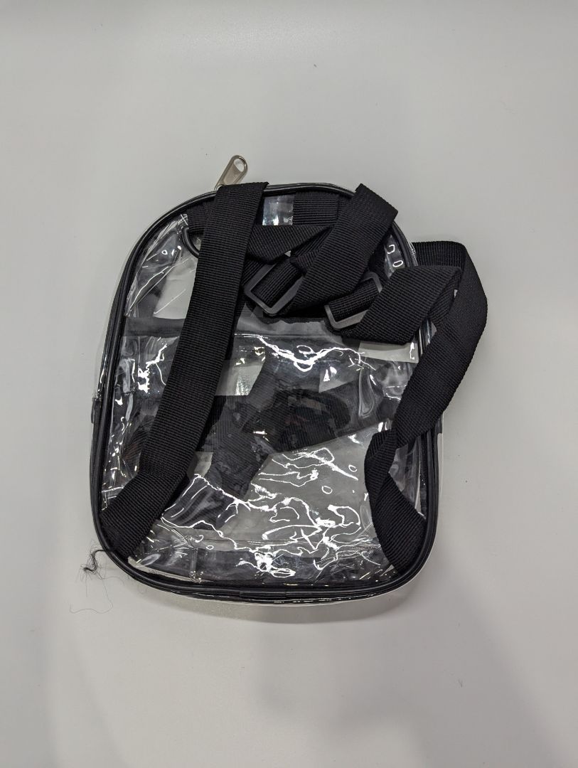 2 Pocket Black and Clear Plastic Backpack (S)