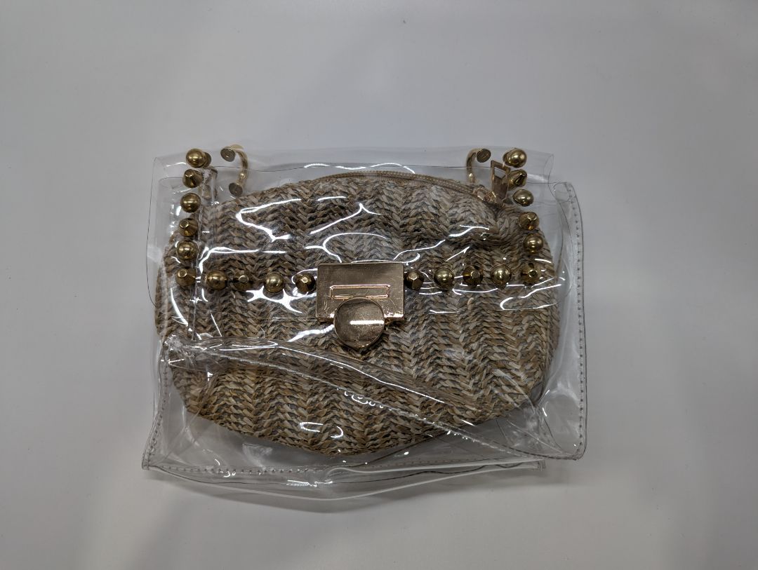ZINNICCYY Brown 2 Layer Straw and Clear Plastic Purse
