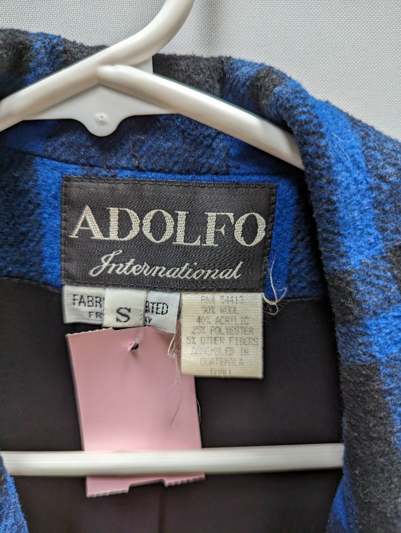 Adolfo International Vintage Blue/Black Plaid Wool Jacket