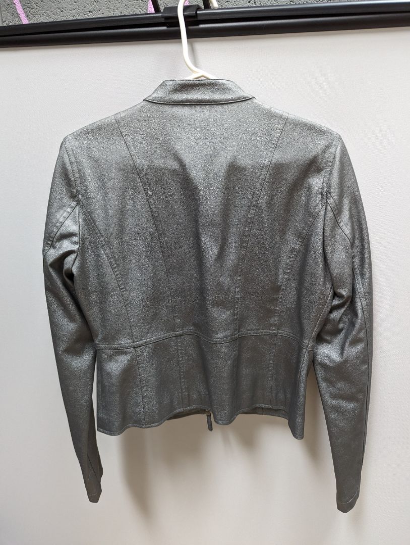 Grey Metallic Moto Jacket with Chest Pockets