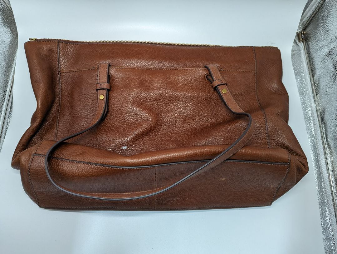 Fossil Vintage Brown Leather Zip Top Tote (FLAWED GEM)