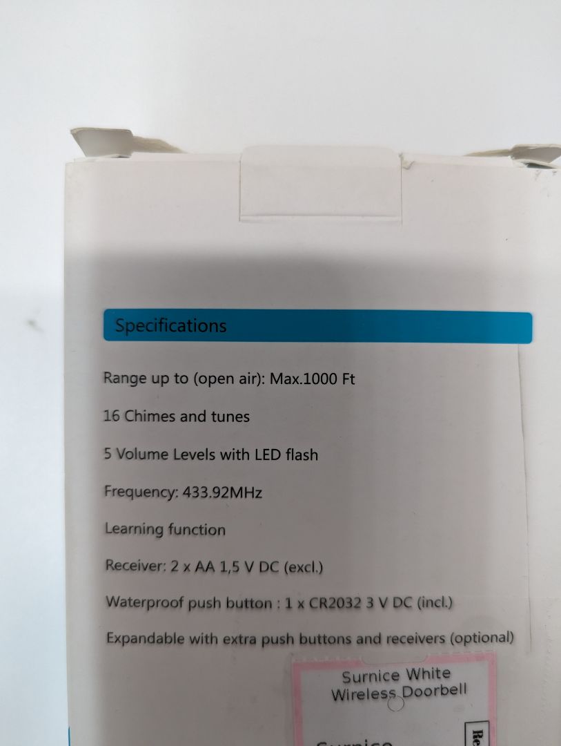 Surnice White Wireless Doorbell