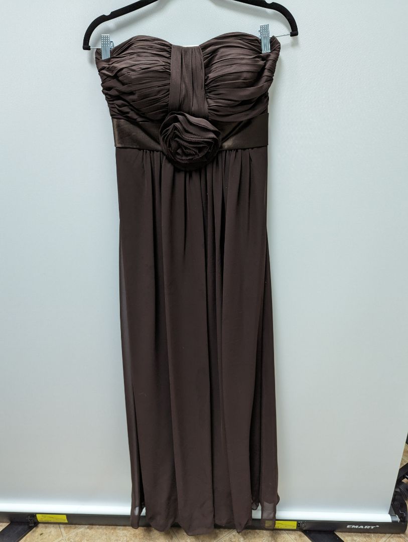 Bill Levkoff Brown Strapless Bow Formal Dress