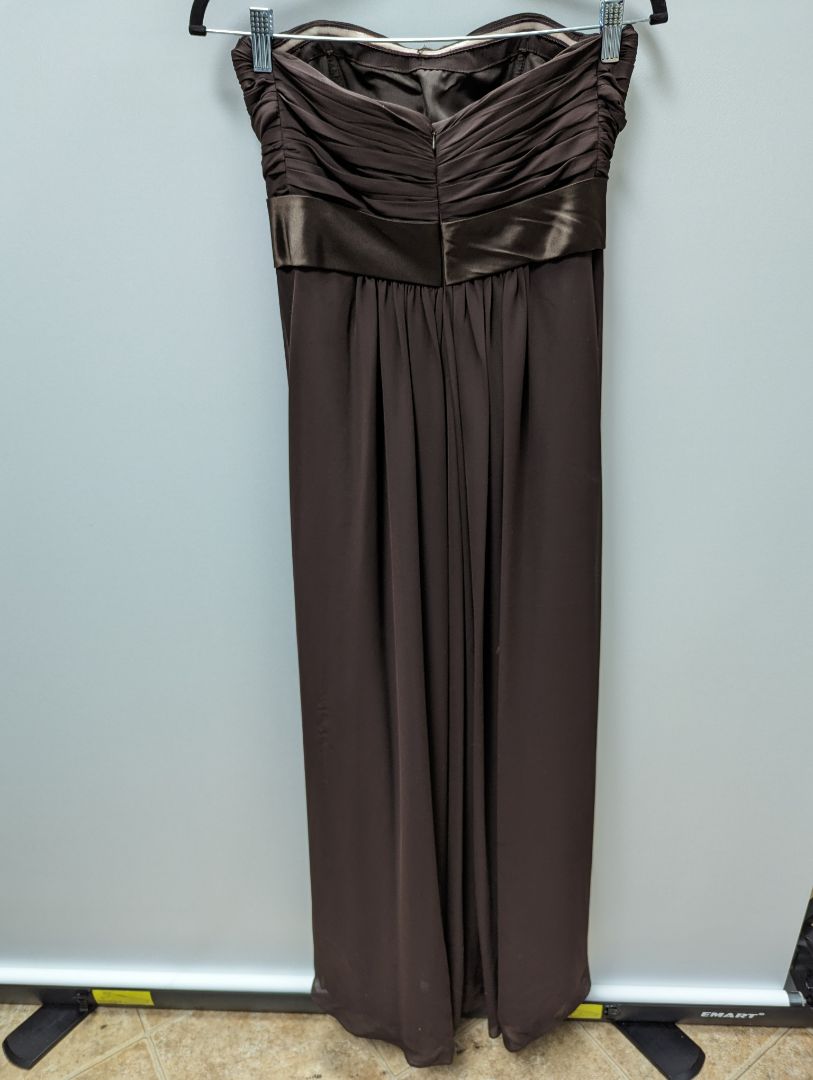 Bill Levkoff Brown Strapless Bow Formal Dress