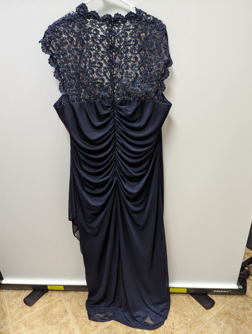 XSCAPE Navy Lace Back Formal Dress