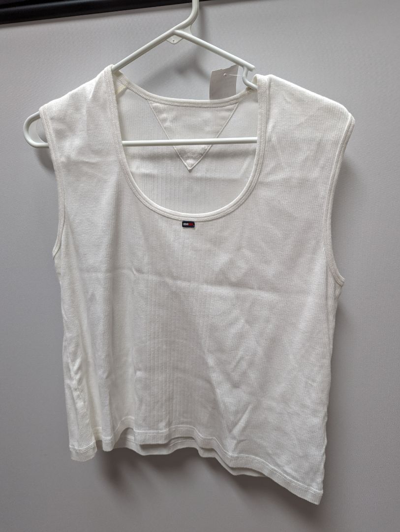 Tommy Jeans White Ribbed Knit Crop Tank