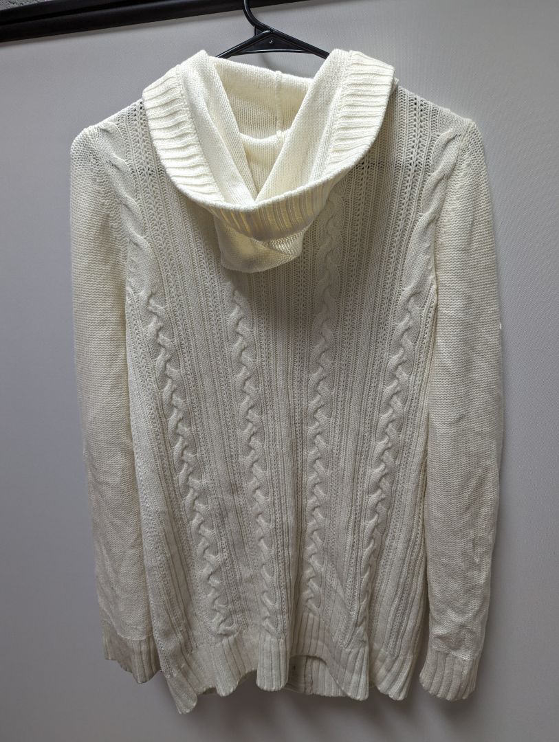 Kirra White Button Up Knit Cardigan with Hood