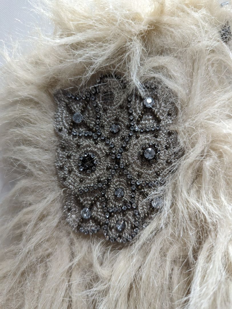Zara Knit Taupe Embellished Faux Fur Long Vest