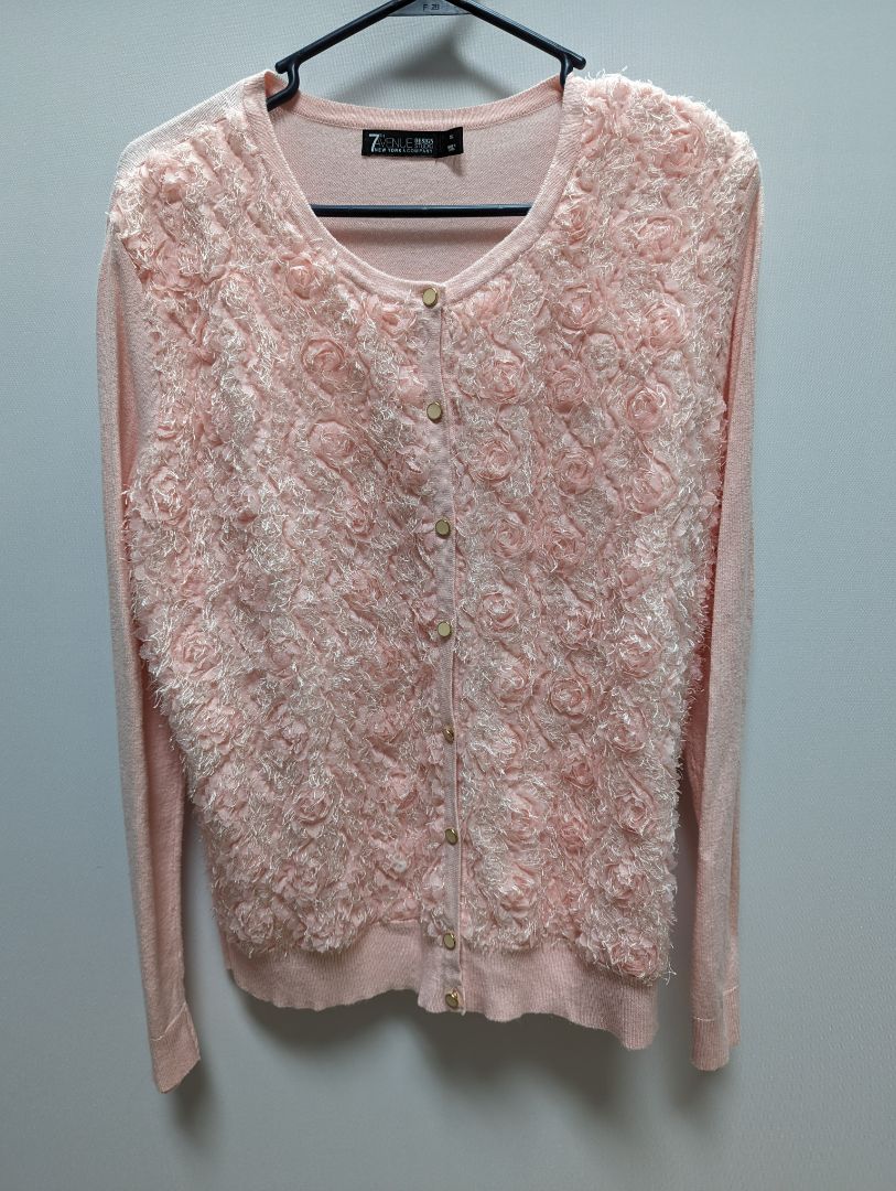 7th Avenue Design Studio Pink Fuzzy Roses Cardigan
