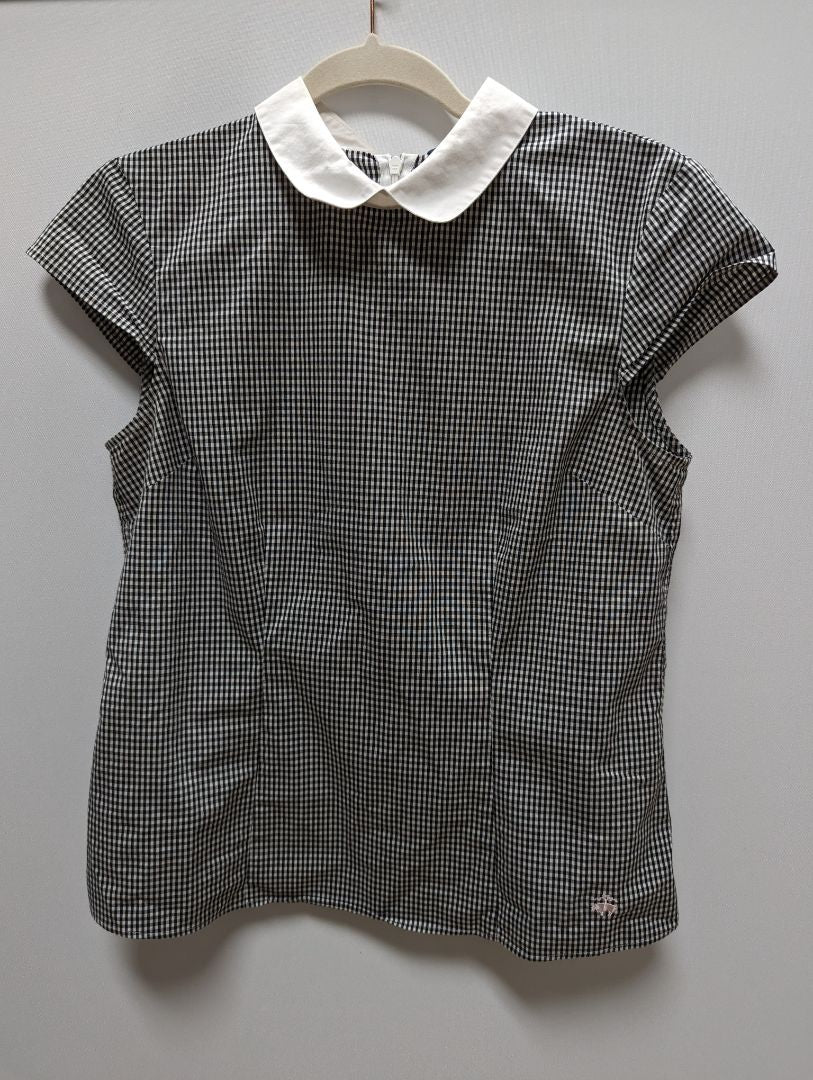 Brooks Brothers Black and White Gingham Cap Sleeve Blouse