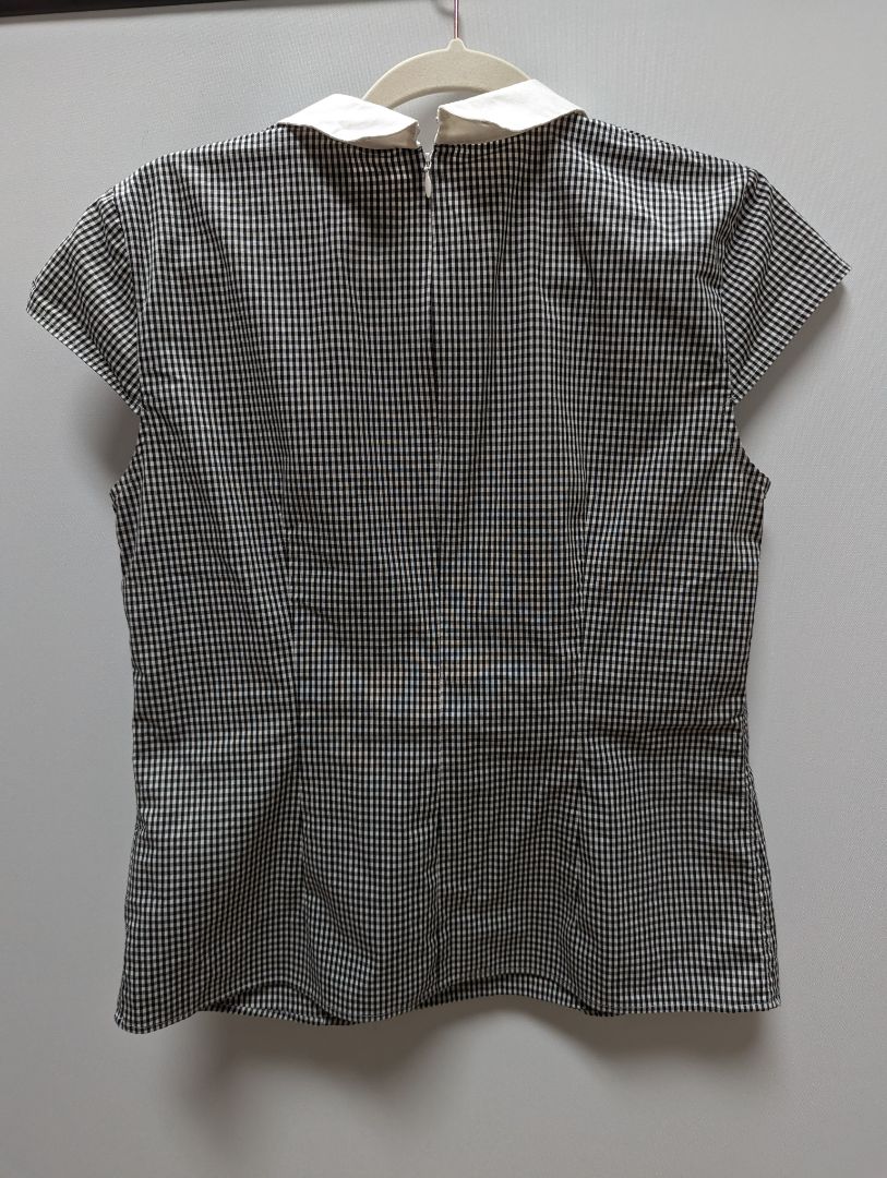Brooks Brothers Black and White Gingham Cap Sleeve Blouse