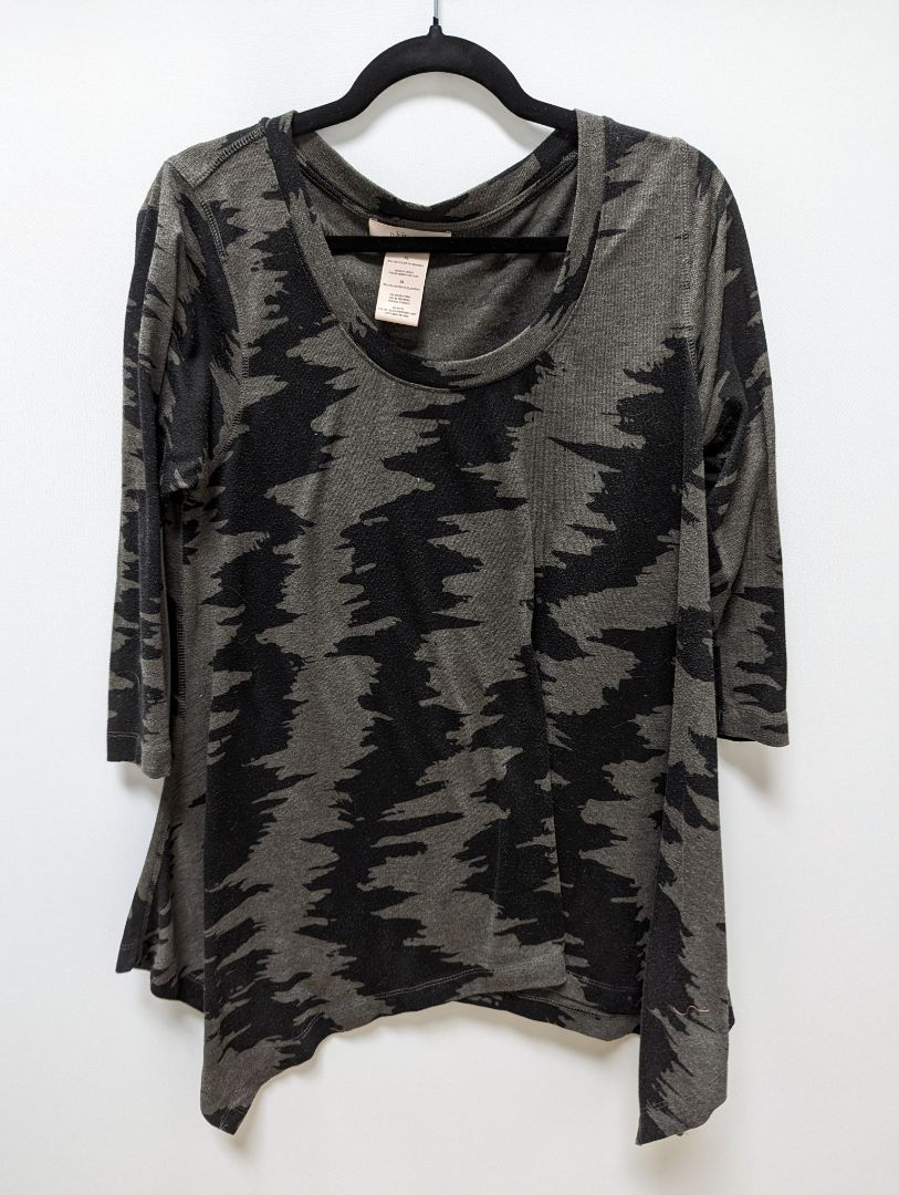 philosophy Black and Grey Patterned Asymmetric Blouse