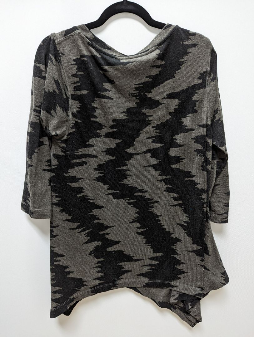 philosophy Black and Grey Patterned Asymmetric Blouse