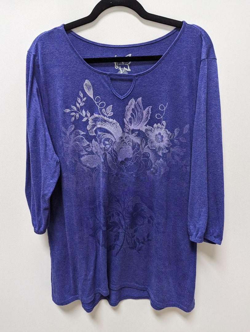 Just My Size Purple Long Sleeve Glitter Decal Blouse