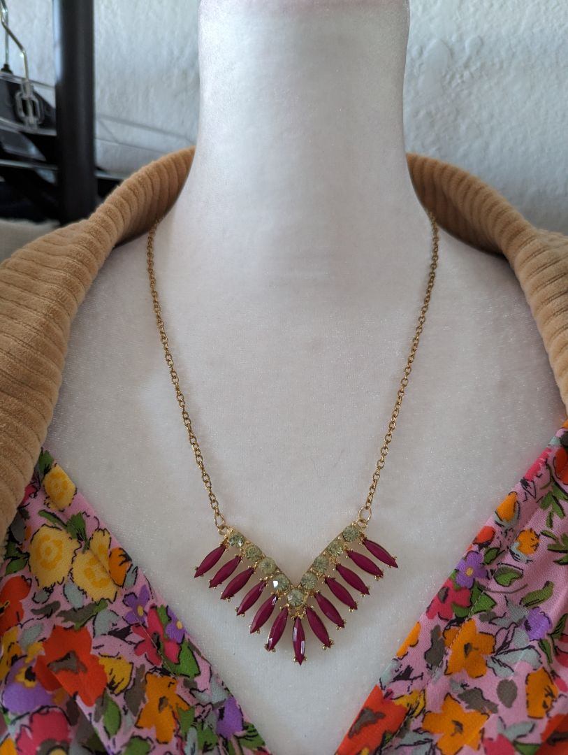 Gold Necklace with Purple and Yellow Stones