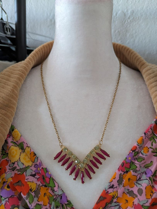Gold Necklace with Purple and Yellow Stones