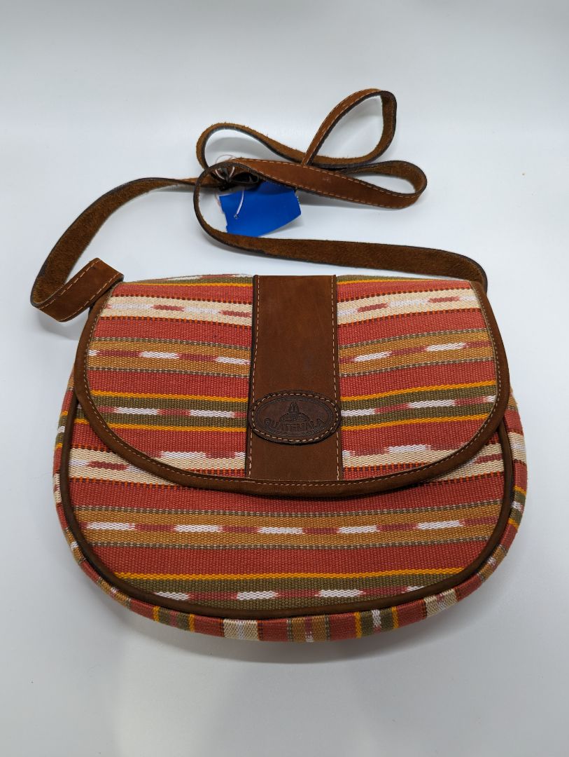 Guatemala Brown Multicolor Striped Woven Crossbody with Leather Strap