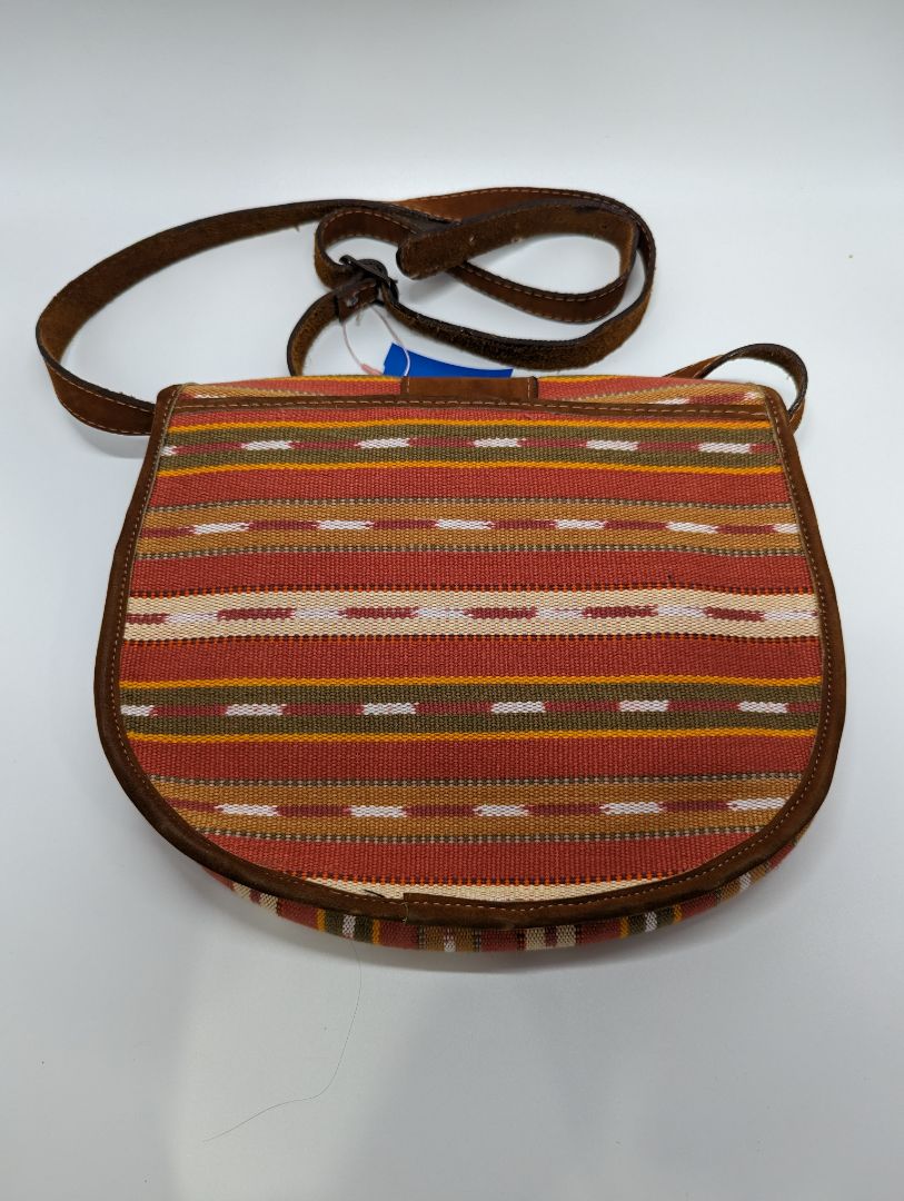Guatemala Brown Multicolor Striped Woven Crossbody with Leather Strap