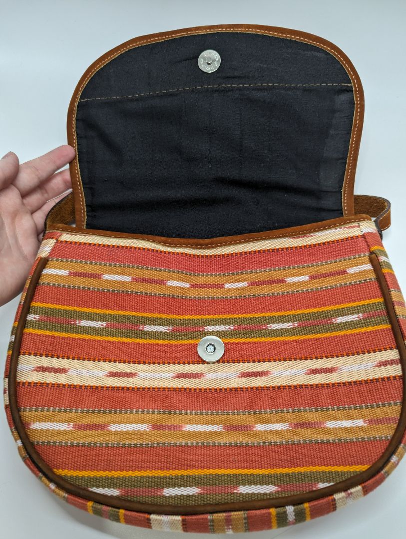 Guatemala Brown Multicolor Striped Woven Crossbody with Leather Strap