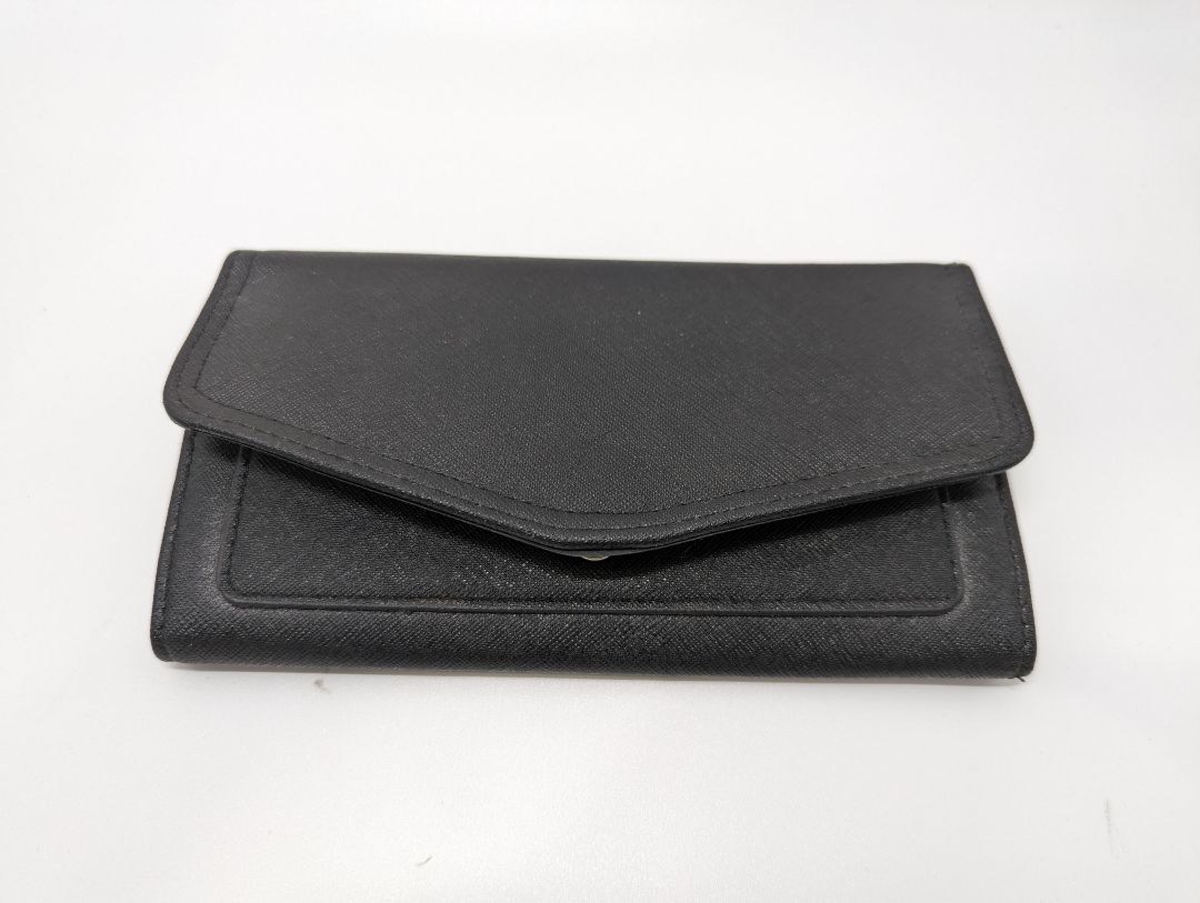 Black Faux Textured Leather Folding Wallet