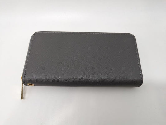 Grey Textured Faux Leather Zippered Wallet
