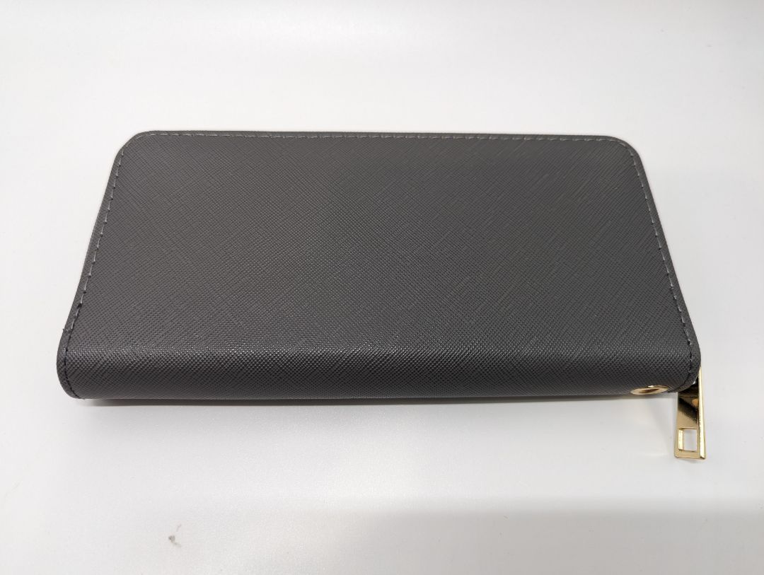 Grey Textured Faux Leather Zippered Wallet