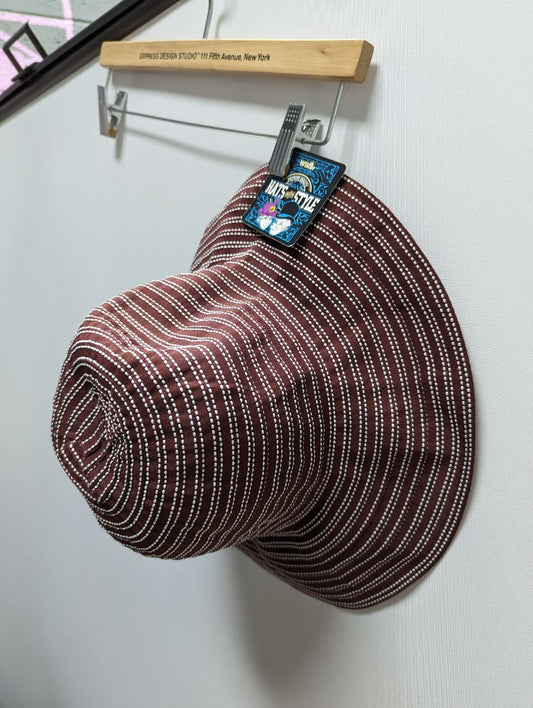 Wilcor Burgundy and White Striped Ribbon Bucket Hat