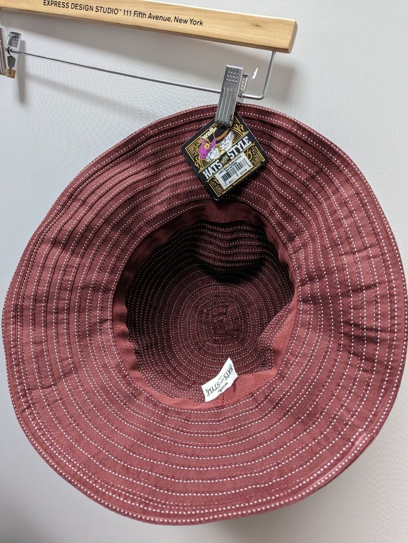 Wilcor Burgundy and White Striped Ribbon Bucket Hat