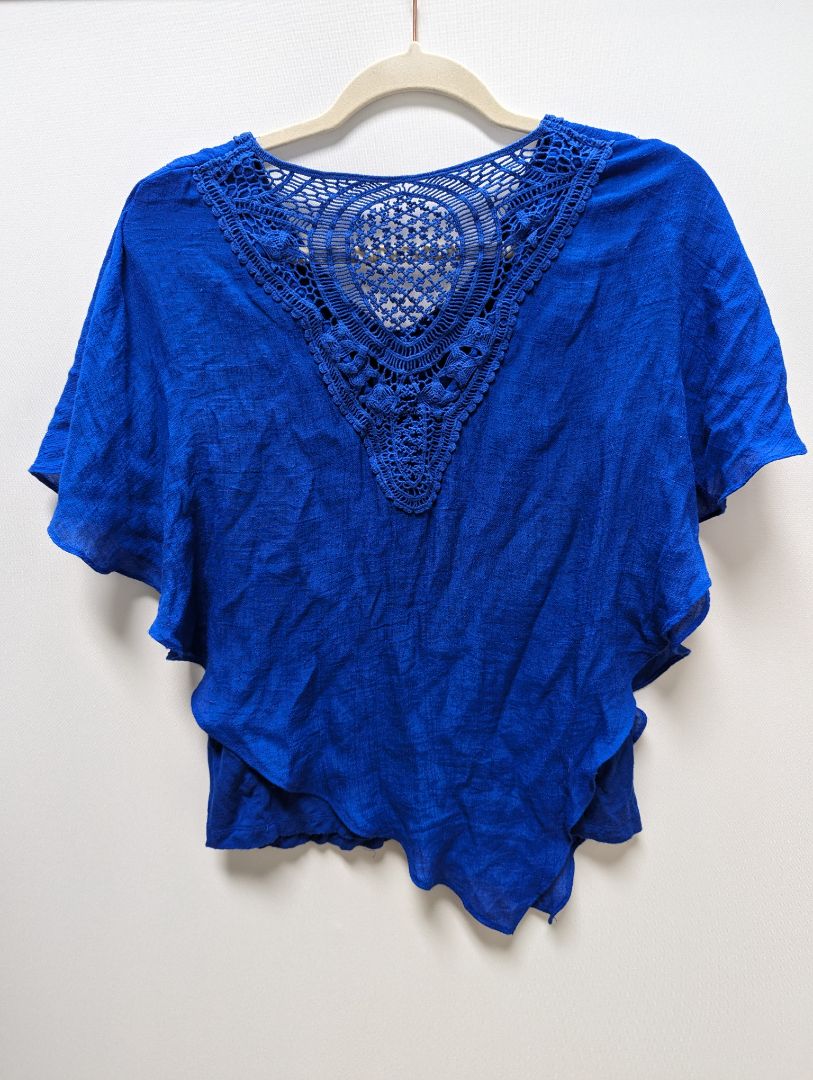Apt. 9 Royal Blue Macrame Asymmetrical Shell Blouse