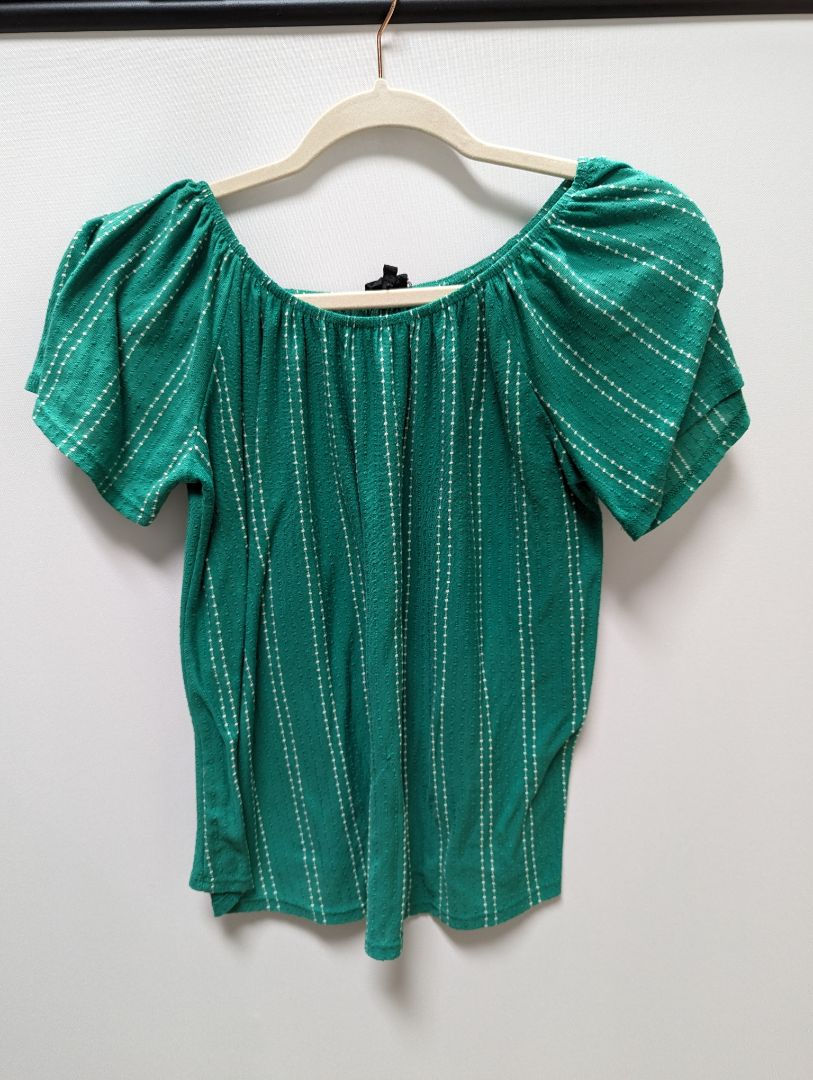 W5 Green/White Striped Short Sleeve Blouse