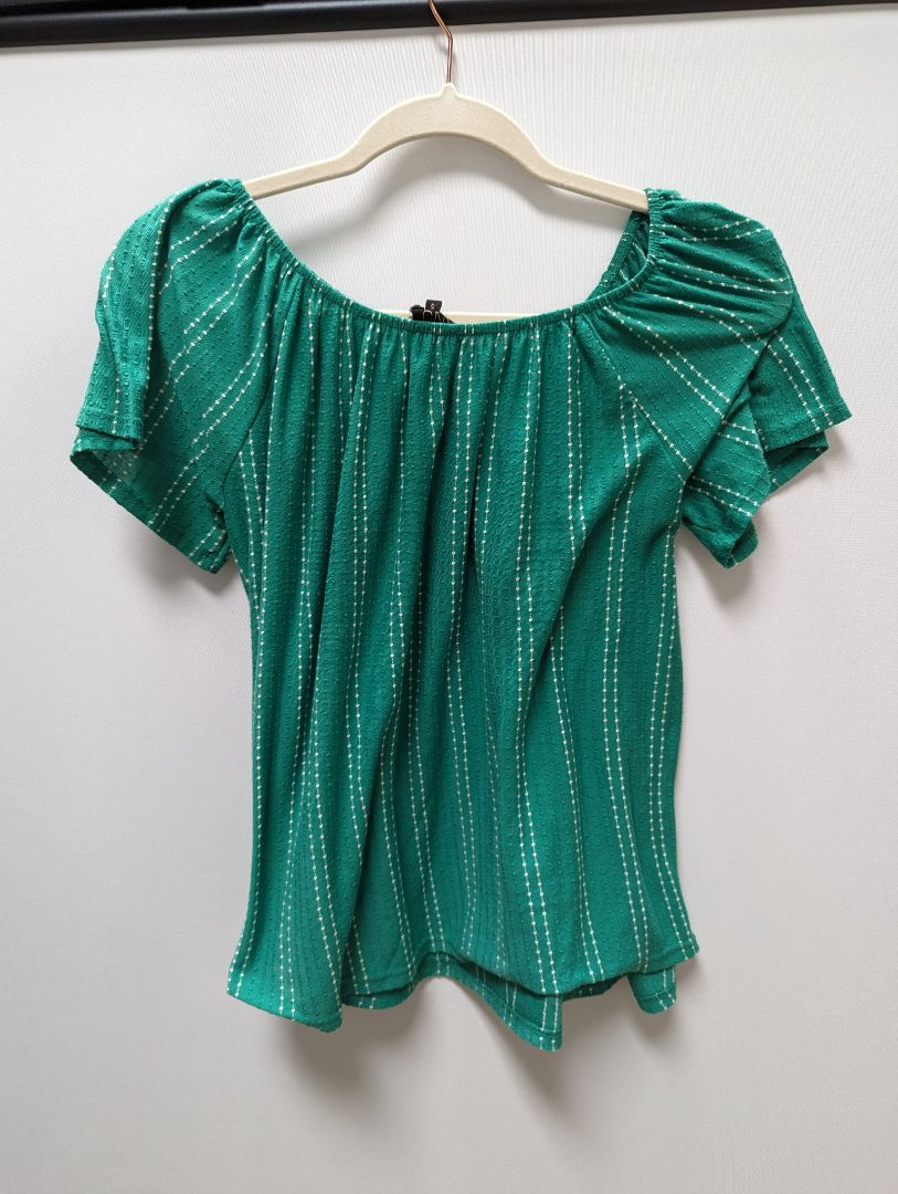 W5 Green/White Striped Short Sleeve Blouse