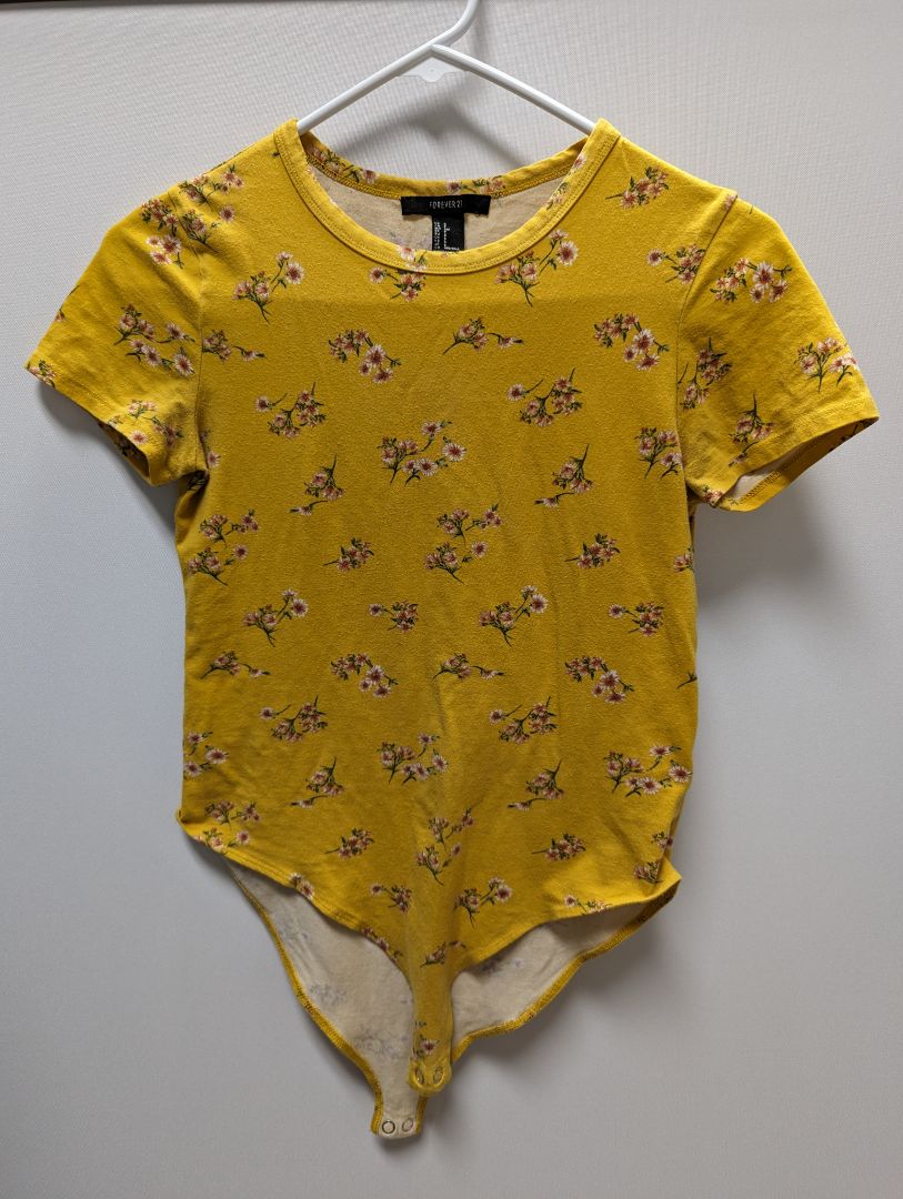 Forever 21 Yellow Floral Knit Bodysuit