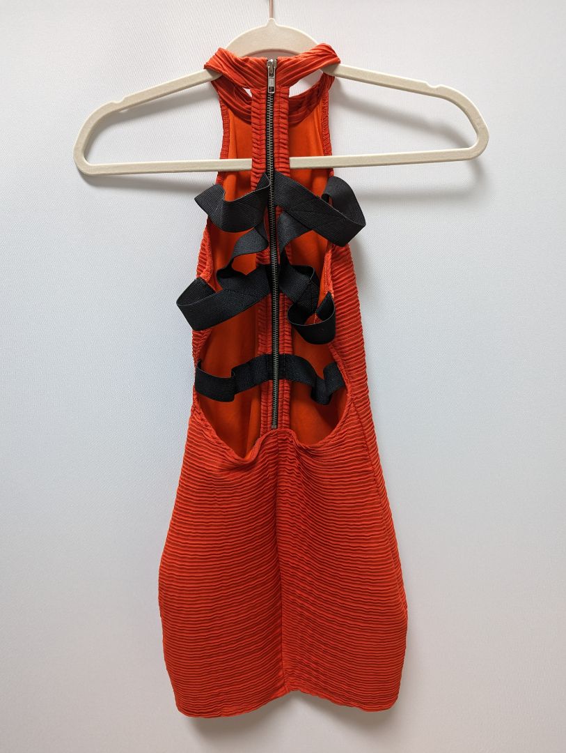 Nasty Gal Red-Orange High Neck Open-Back Dress